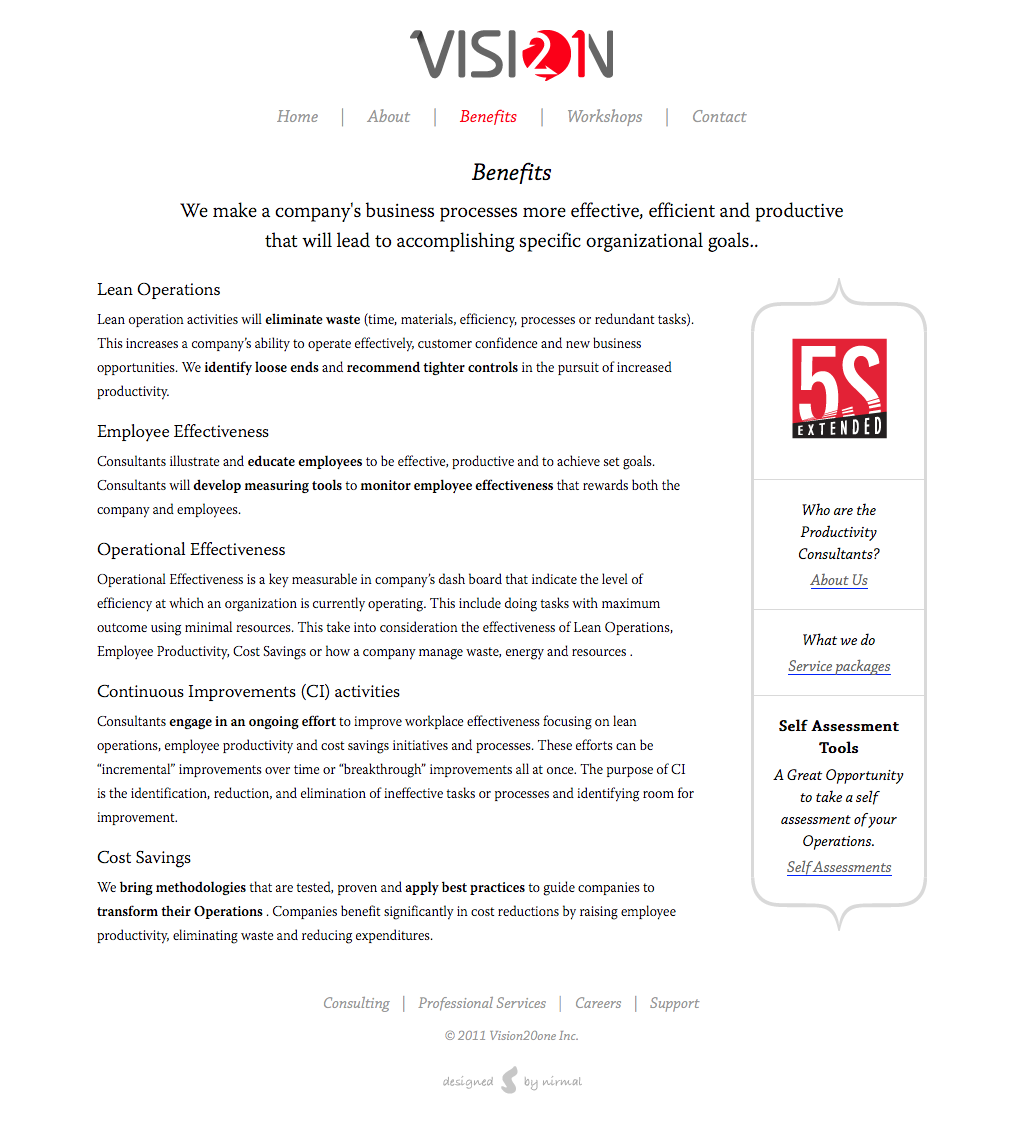 Vision 20 one content page